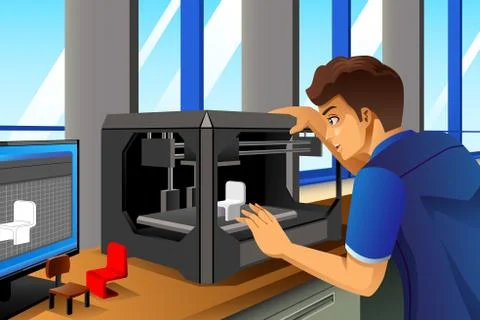 Man Using a 3D Printer Stock Illustration