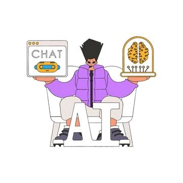 A man using AI, depicted via a vector illustration, to converse. 스톡 일러스트