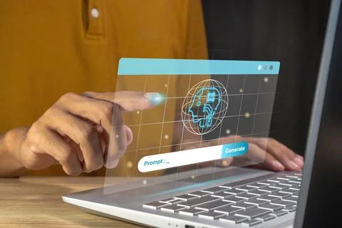 Man using AI generate for image generator, video generator or text generator Stock Photos