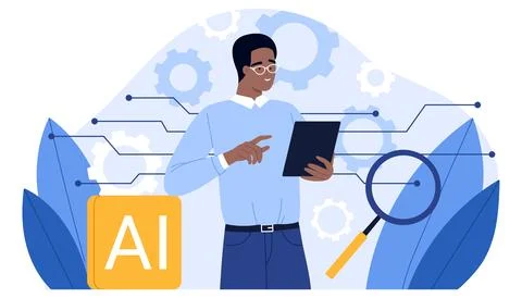 Man Using AI Technology Tablet Illustration Stock Illustration