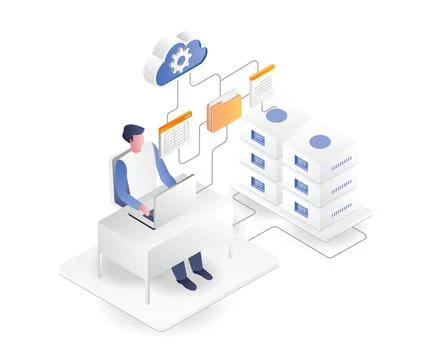 Man using app data from cloud server Stock Illustration