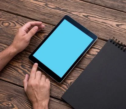 Man using app with digital tablet Stock Photos