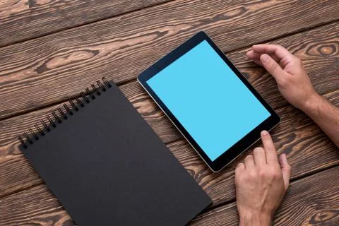 Man using app with digital tablet 写真素材