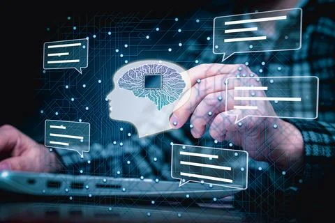 A man using artificial intelligence chatbot to talk to AI 库存照片