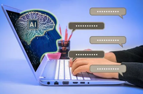 A man using artificial intelligence chatbot to talk to AI Stock Photos