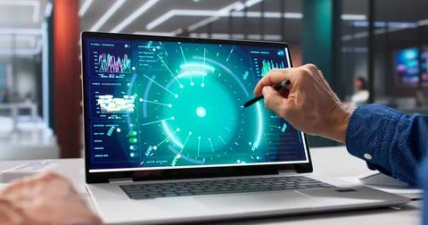 Man Using Artificial Intelligence Dashboard To Control Business Analytics Dat 库存照片