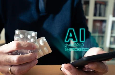Man using artificial intelligence for medical prescriptions and self medicati Stock Photos