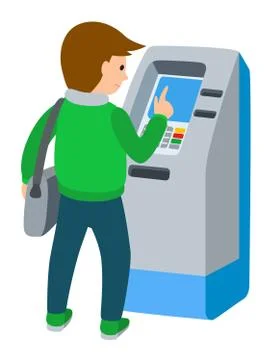 Man using ATM machine. Vector illustration of people isolated white background イラスト素材