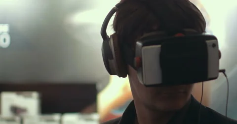 Man using augmented reality device for mobiles Video stock 52376624