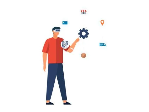 Man Using Augmented Reality for Logistic and E-commerce Solutions Stock Illustration