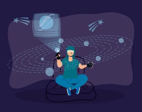Man using augmented reality technology 스톡 일러스트