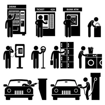 Man using Auto Public Machine Icon Symbol Sign Pictogram Stock Illustration