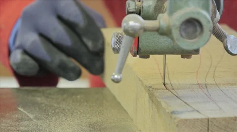 Man Using Bandsaw Machine Close Up Video stock 40329209