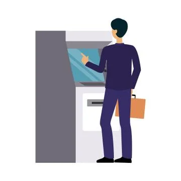 Man using bank ATM machine, businessman making cash money withdrawal or credit イラスト素材