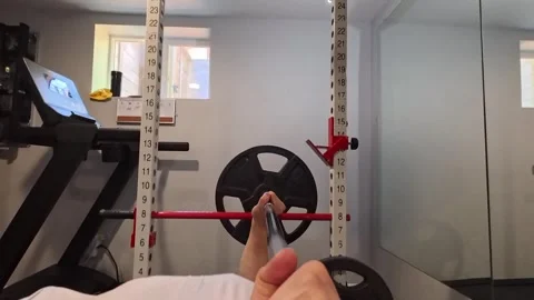 Man using the bench press point of view Portland OR USA July 27 2025 Stock Footage 313957463