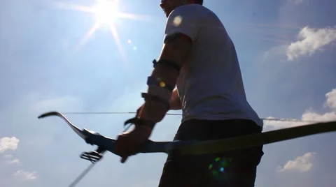 Man using bow and arrow, archery Stock-Footage 48975649