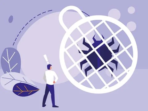 Man using bug animal with sphere planet Stock Illustration