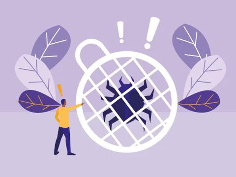 Man using bug animal with sphere planet Stock Illustration