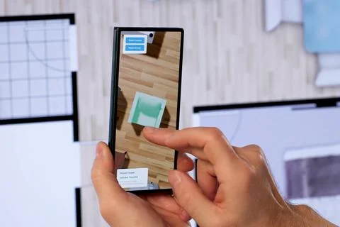Man Using CAD Software On Computer To Design A 3D House Model. Foto stock