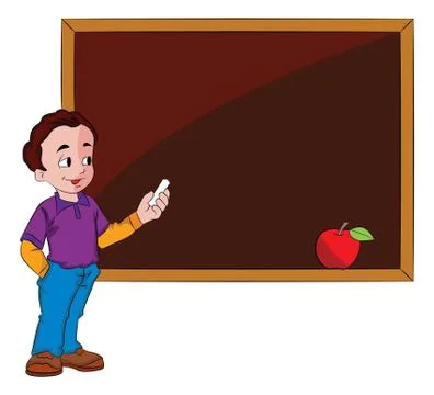 Man Using a Chalkboard, illustration Illustrazione stock