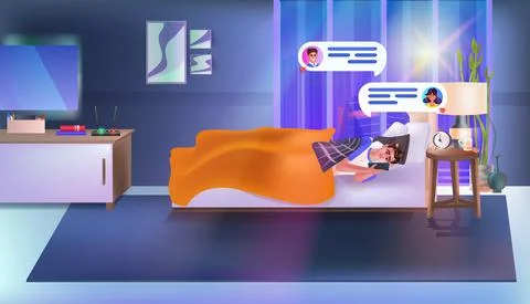 Man using chatting app on smartphone social media network online communication Stock Illustration