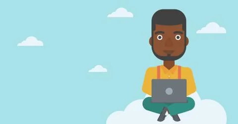 Man using cloud computing technology Illustrazione stock