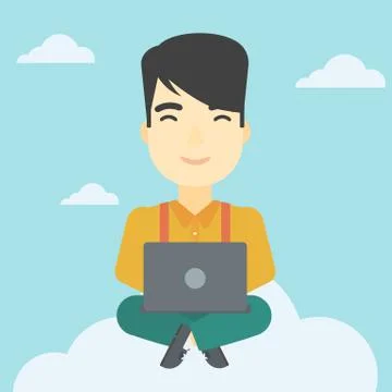 Man using cloud computing technology Illustrazione stock