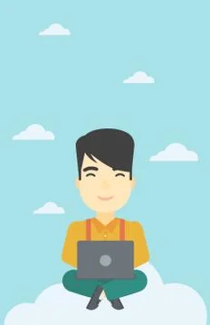 Man using cloud computing technology Stock Illustration