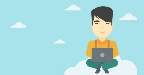 Man using cloud computing technology Stock Illustration