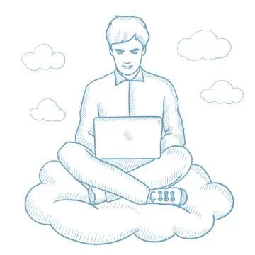 Man using cloud computing technology Stock Illustration