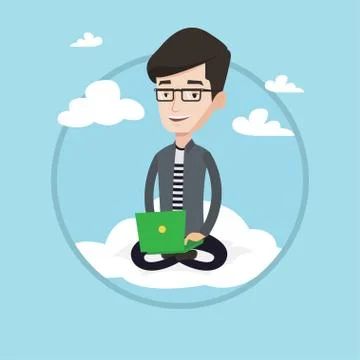 Man using cloud computing technology Illustrazione stock