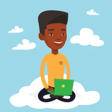 Man using cloud computing technology 스톡 일러스트