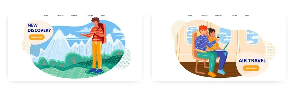 Man using compass while hiking in mountains. Adventure travel and explore vector 库存插图