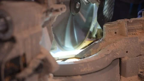 Man using a compound miter saw to cut wood Stock Footage 201931629