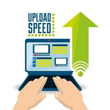 Man using the computer and upload files Stock Illustration