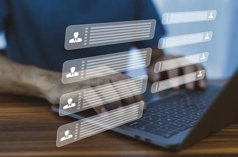 Man using computer chat AI support on internet technology for customer supp.. Stock Photos