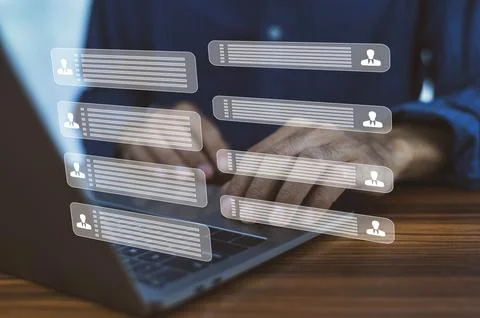 Man using computer chat AI support on internet technology for customer supp.. Stock Photos