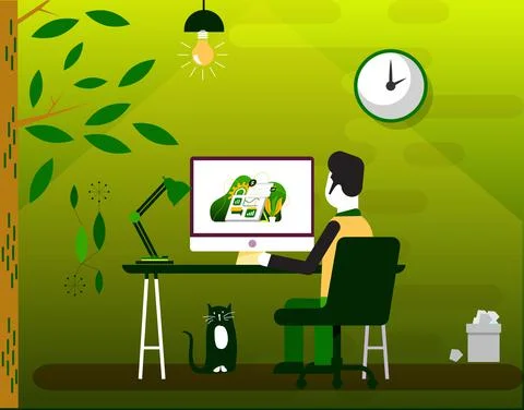 Man using computer to design icons Stock Illustration