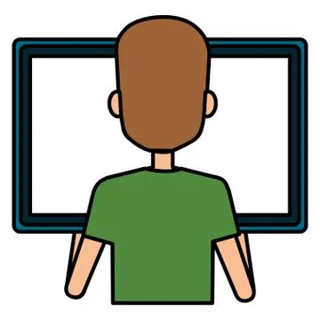 Man using computer desktop Stock Illustration