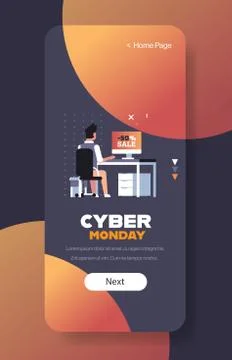Man using computer doing online shopping cyber monday special offer concept 5 Stock Illustration