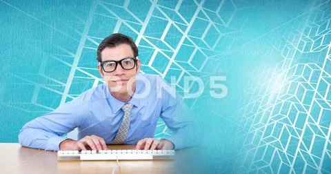 Man using computer with geometric transition Stock Photos