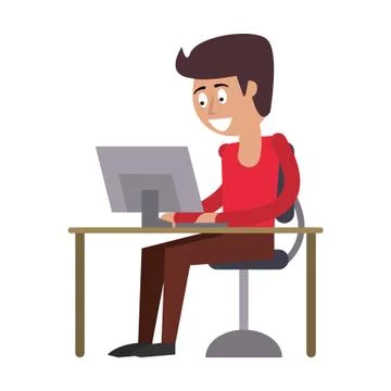 Man using computer イラスト素材