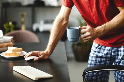 Man using computer in the morning Foto stock