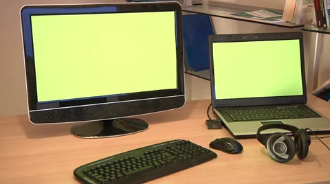 Man using computer in office, headphones. Stock Footage 32169920