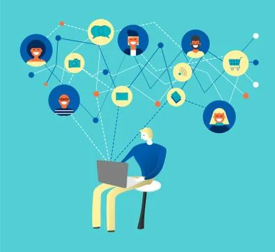Man using computer for social media network Stock Illustration