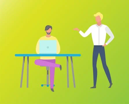 Man Using Computer, Teamwork Solutions Vector Illustrazione stock