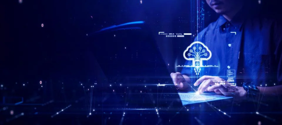 Man using computer to upload data to secure and privacy protected storage o.. 스톡 사진