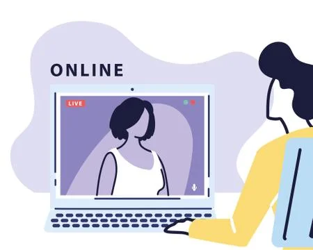 Man using computer for virtual meeting, videoconference, remote work, technology Illustrazione stock