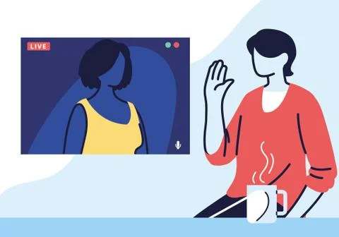 Man using computer for virtual meeting, videoconference, remote work, technology Illustrazione stock