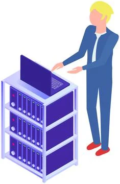 Man using computer for work or chat. Internet communication concept, businessman Illustrazione stock